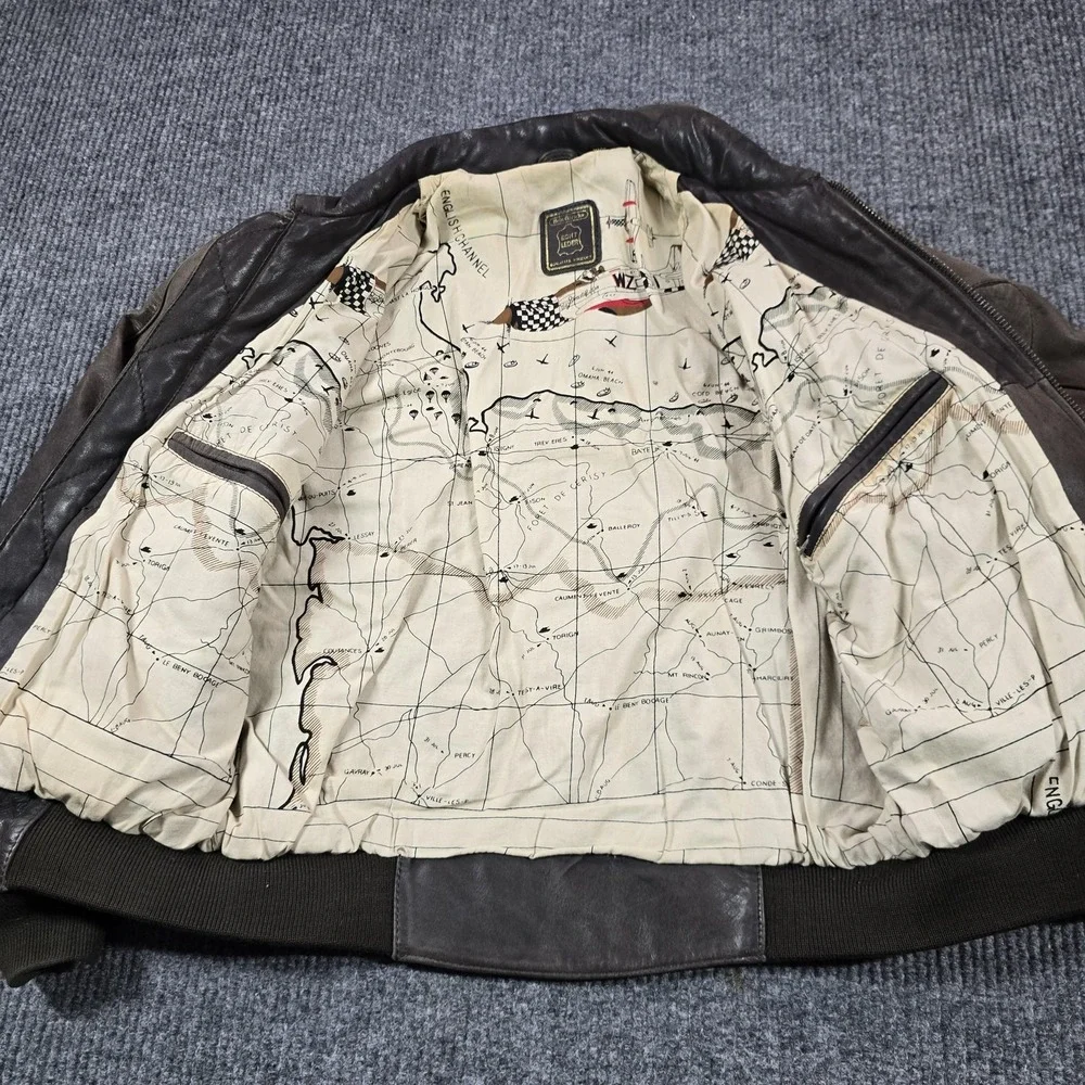 Hein Gericke‎ Jacket Mens 38 Brown Leather Bomber Map Lining Biker Flight Moto